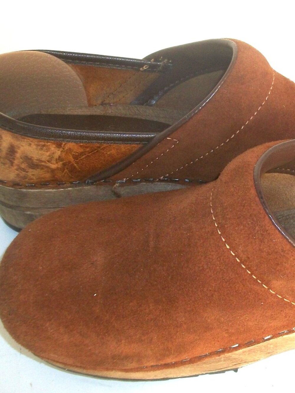 Rustic Sanita Vintage Wood, Suede & Hard Leather Rubber Sole Clogs - Picture 6 of 9